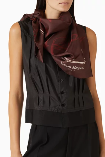 Scribbled Numerical Scarf in Silk-twill