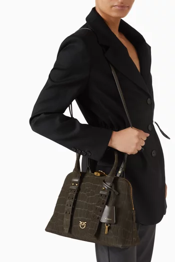 Small Escape Bowling Bag in Croc-embossed Nubuck
