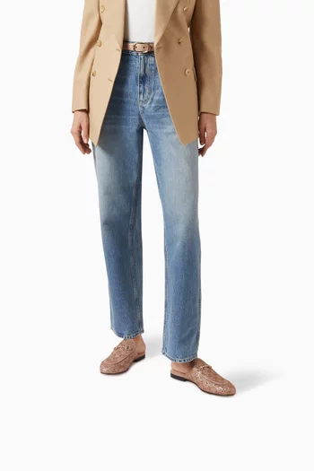 حذاء مفتوح من الخلف مرصع بالكريستال بحلية لجام الحصان جلد