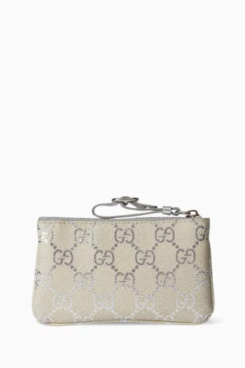 Emblem Key Pouch in GG-coated Fabric