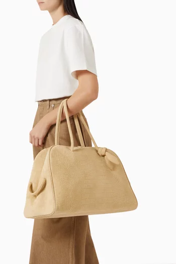 The Large Turismo Tote Bag in Embossed-Croc Suede