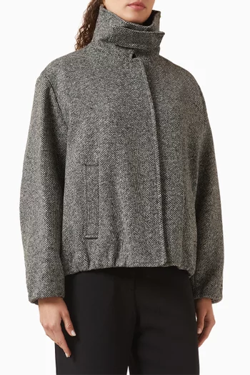 Funnel-neck Jacket in Wool-tweed