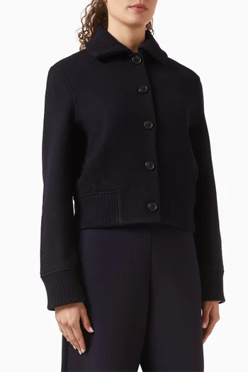 Ribbed-collar Jacket in Wool-blend