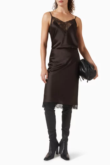 تنورة متوسطة الطول ستان بأشرطة دانتيل