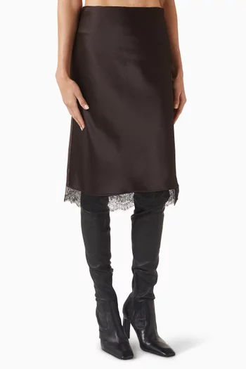 تنورة متوسطة الطول ستان بأشرطة دانتيل