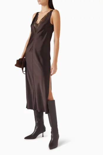 Lace-trim Midi Dress in Satin