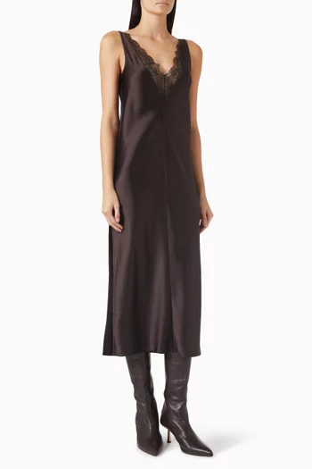 Lace-trim Midi Dress in Satin