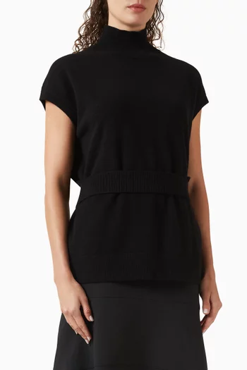 Belted Funnel-neck Sweater Vest in Merino-wool