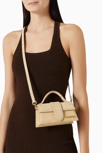 Mini Le Bambino Top Handle Bag in Croc-embossed Suede