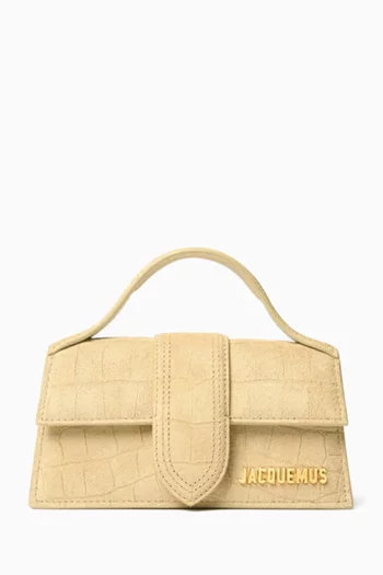 Mini Le Bambino Top Handle Bag in Croc-embossed Suede