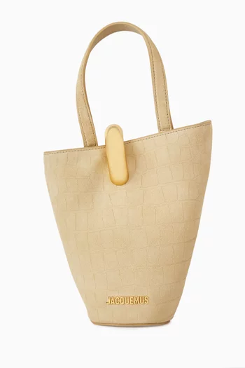 Small le Petit Bambola Tote Bag in Croc-embossed Suede
