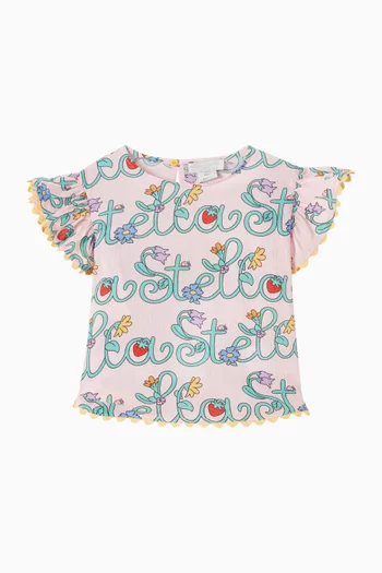 تي شيرت بنقشة شعار الماركة وكشكش