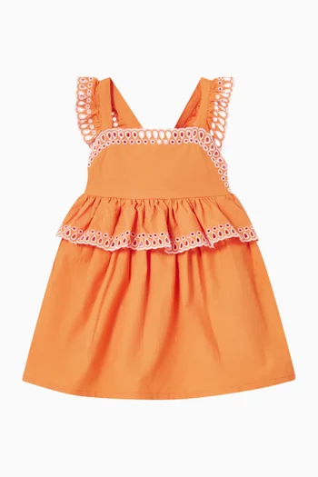 Embroidered Trim Dress in Cotton Poplin