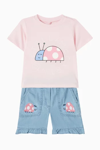 شورت مطرز بدعسوقة قطن شامبراي