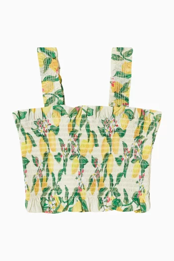 Rolfia Citrus-print Smocked Top in Cotton