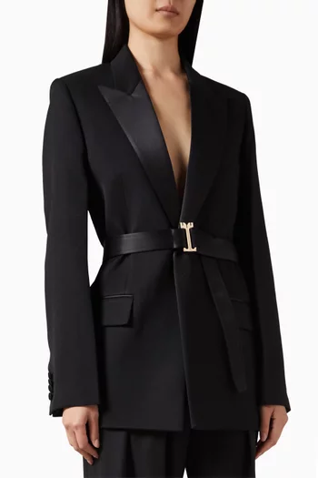 Belted Tailored Jacket in Grain de Poudre