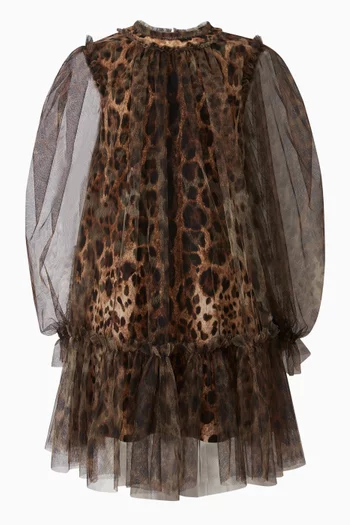 Tiered Dress in Leopard-print Tulle