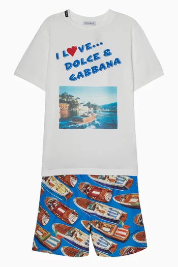 Motorboat Print Swim Shorts in Nylon