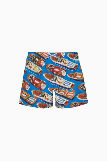 Motorboat Print Swim Shorts in Nylon