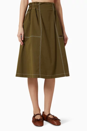 Paperbag Waist Midi Skirt in Gabardine
