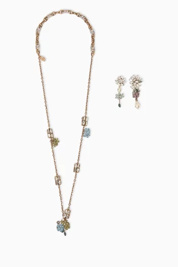 Flower Pendant Necklace & Drop Earrings Set in Gold-plated Metal