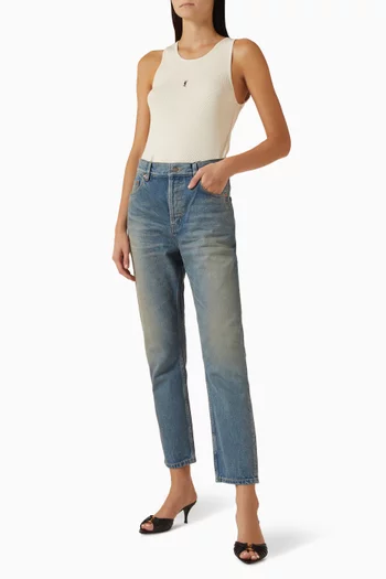 بلوزة بلا أكمام مطرزة بشعار كاساندر قطن وجيرسيه مضلع