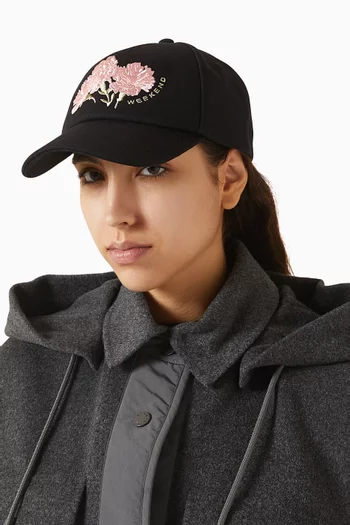 Floral-embroidered Baseball Cap in Canvas