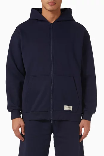 كنزة بغطاء رأس وقصة فضفاضة بسحّاب مزيج قطن عضوي