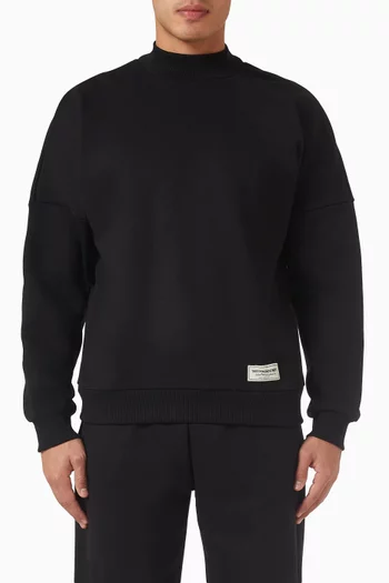 كنزة بغطاء رأس بقصة فضفاضة وطبعة مقوسة قطن