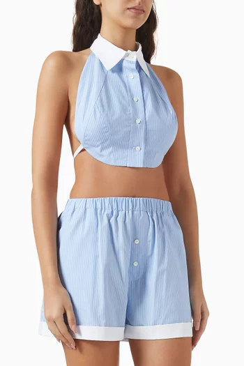 بلوزة توكسيدو قصيرة برباط حول الرقبة قطن