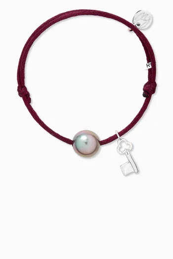 سوار بتصميم حبل مزين بحلية مفتاح ولؤلؤ ذهب أبيض عيار 18