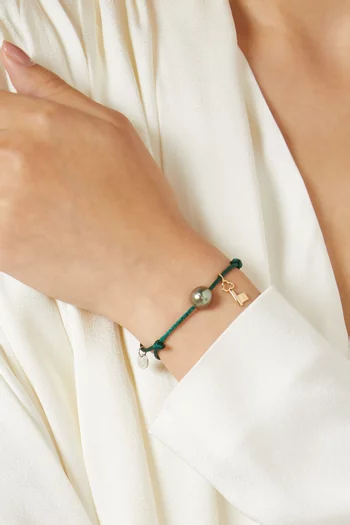 سوار بتصميم حبل مزين بحلية مفتاح ولؤلؤ ذهب أصفر عيار 18