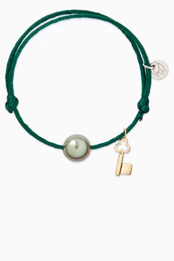 سوار بتصميم حبل مزين بحلية مفتاح ولؤلؤ ذهب أصفر عيار 18