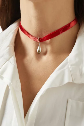 Keshi Pearl Drop Choker in Velvet
