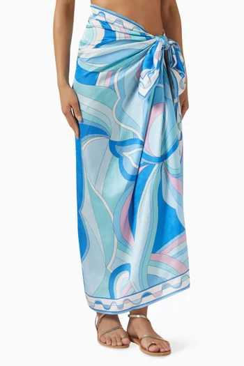 Long Printed Scarf in Polysatin