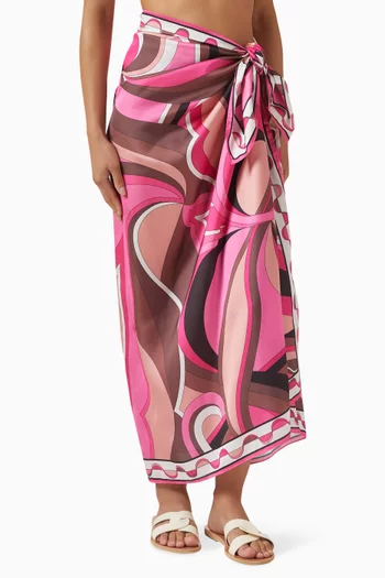 Long Printed Scarf in Polysatin