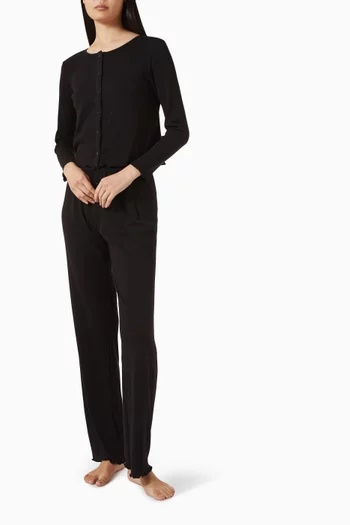 Pointelle Polka-dot Cardigan & Pants Pyjama Set in Cotton