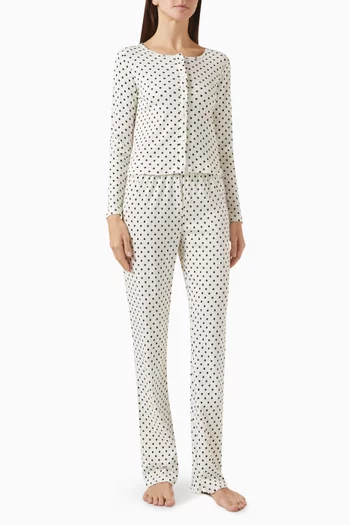 Pointelle Polka-dot Cardigan & Pants Pyjama Set in Cotton