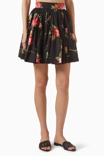 Rose Bouquet-print Mini Skirt in Cotton-poplin