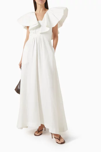 Ruffle Maxi Dress in Linen Blend