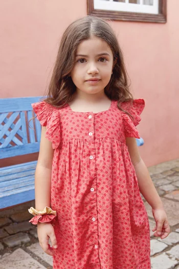 فستان بنقشة زهور مزيج قطن