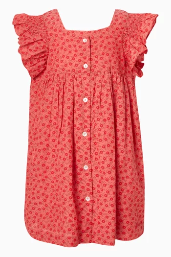 فستان بنقشة زهور مزيج قطن