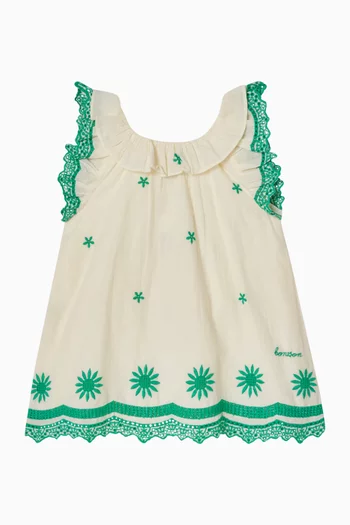 Embroidered A-line Dress in Cotton