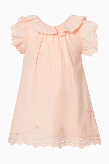 Embroidered A-line Dress in Cotton