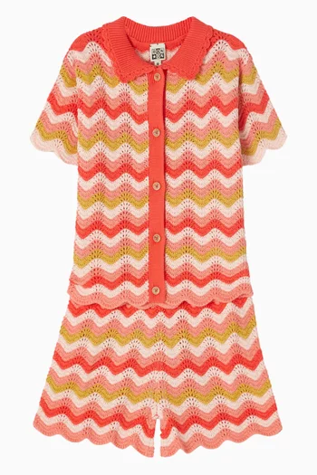 شورت ناين بنقشة خطوط شيفرون متعرجة نسيج قطن