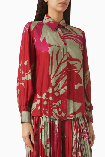 Floral-print Shirt in Muslin Cotton Silk