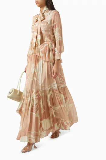 Bow-neck Dress in Muslin Cotton Silk