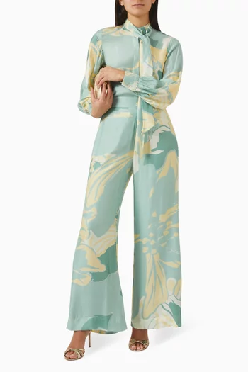 Printed Tie-neck Shirt in Muslin Cotton Silk