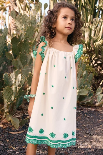 Embroidered A-line Dress in Cotton