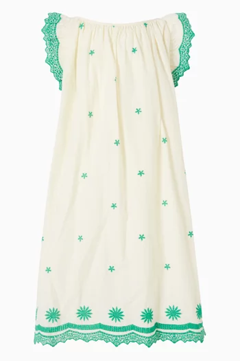 Embroidered A-line Dress in Cotton